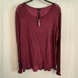 NWT Coco + Carmen Women's Maroon Scalloped Long Sleeve Top